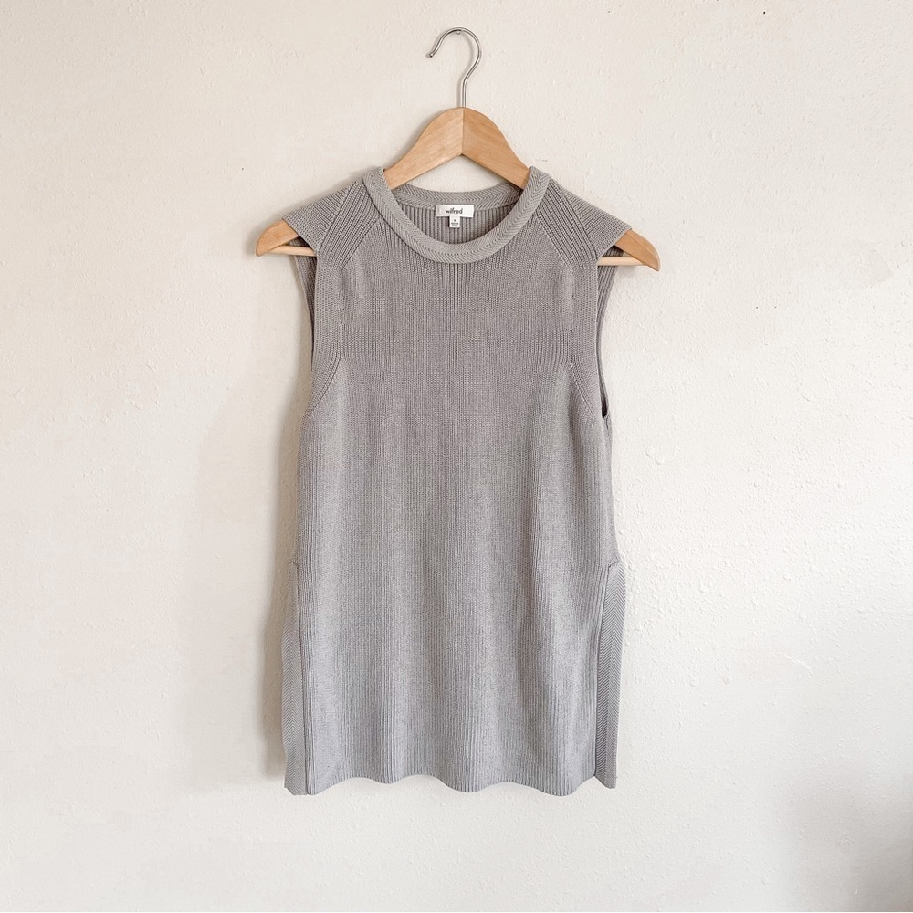 Wilfred Aritzia Palmier Sweater Side Split Knit‎ Sleeveless Tank Top Gray Size M
